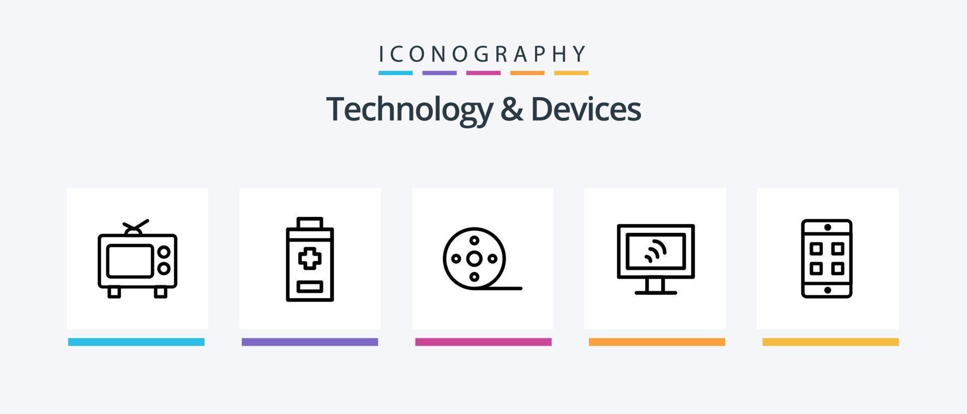 Gerätelinie 5 Icon Pack inklusive . Medien. Foto. Fernsehen. Bild. kreatives Symboldesign vektor