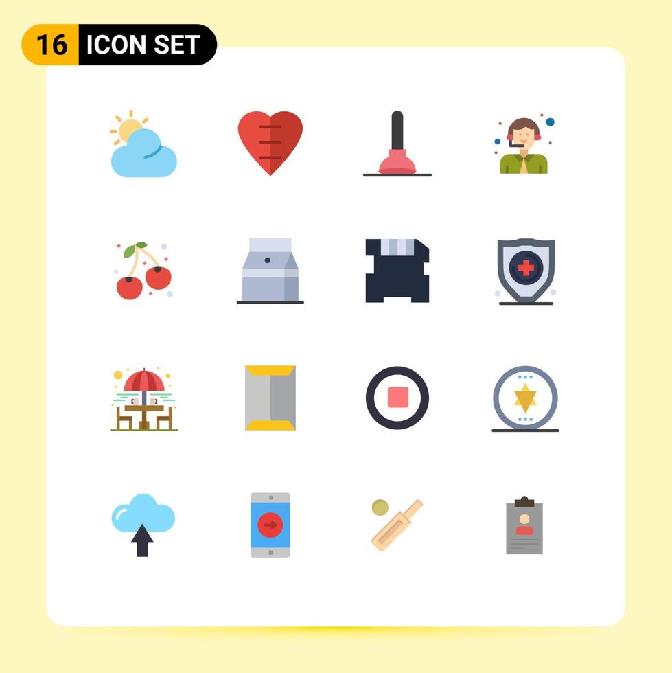 16 universell platt Färg tecken symboler av flaska mat verktyg körsbär service redigerbar packa av kreativ vektor design element