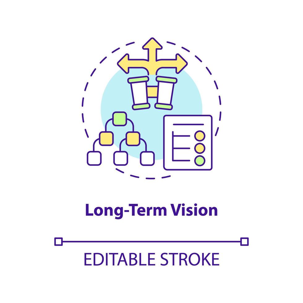 Symbol für langfristiges Visionskonzept. Startup-Entwicklungsstrategie. Geschäftsplan. Ambitionen abstrakte Idee dünne Linie Illustration. isolierte Umrisszeichnung. editierbarer Strich. Arial, unzählige pro-fette Schriftarten verwendet vektor