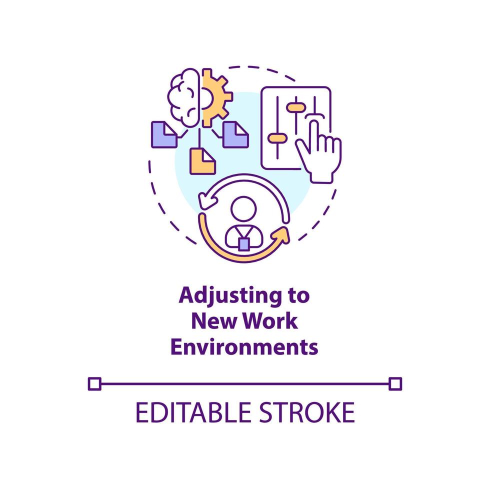 justeras till ny arbete miljöer begrepp ikon. anpassning till arbetsplats abstrakt aning tunn linje illustration. isolerat översikt teckning. redigerbar stroke vektor