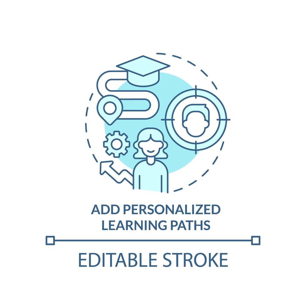 Lägg till personlig inlärning banor turkos begrepp ikon. förbättra uppkopplad Träning abstrakt aning tunn linje illustration. isolerat översikt teckning. redigerbar stroke vektor