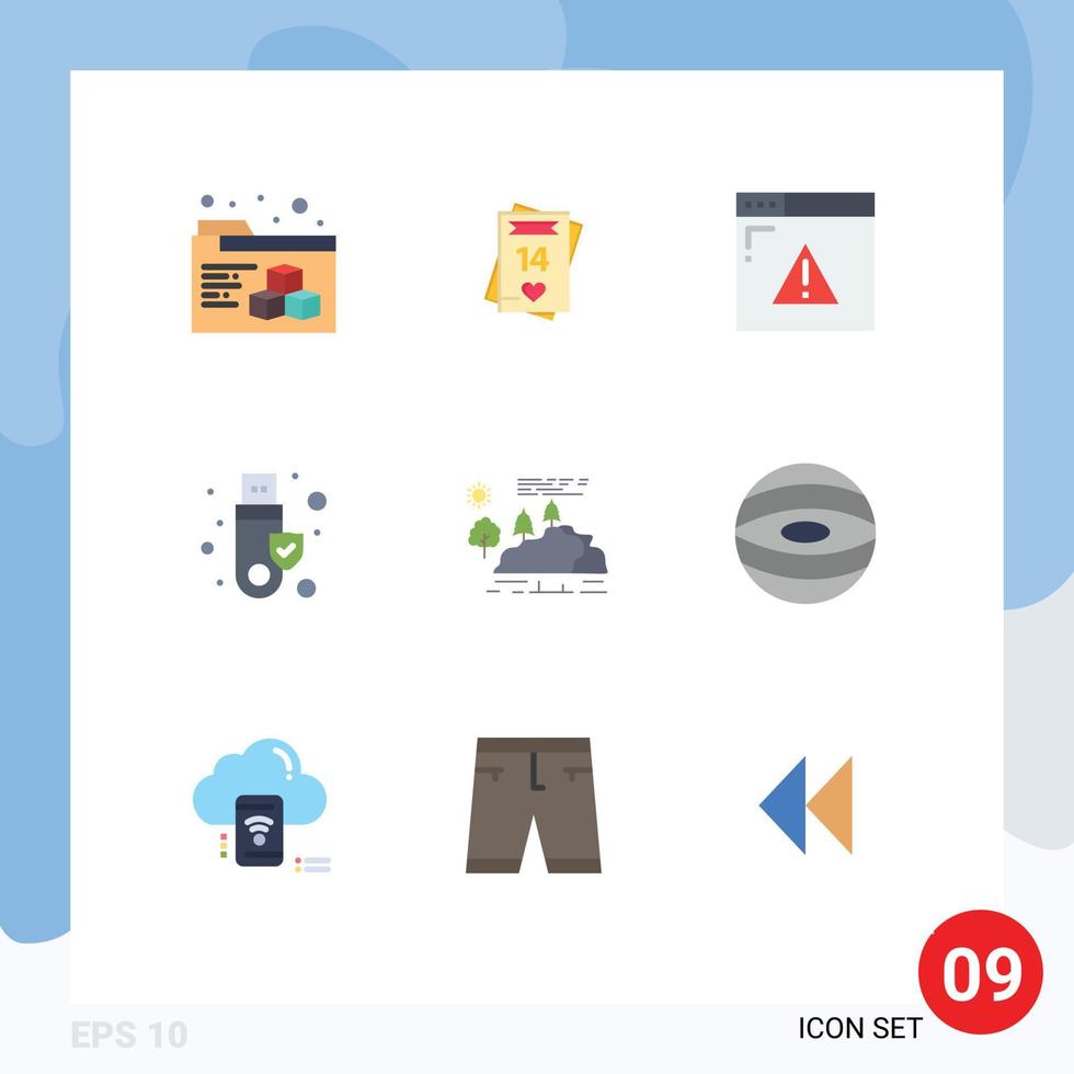 Stock Vector Icon Pack mit 9 Zeilen Zeichen und Symbolen für die Sicherheit von Naturhügeln USB-Signatur editierbare Vektordesign-Elemente