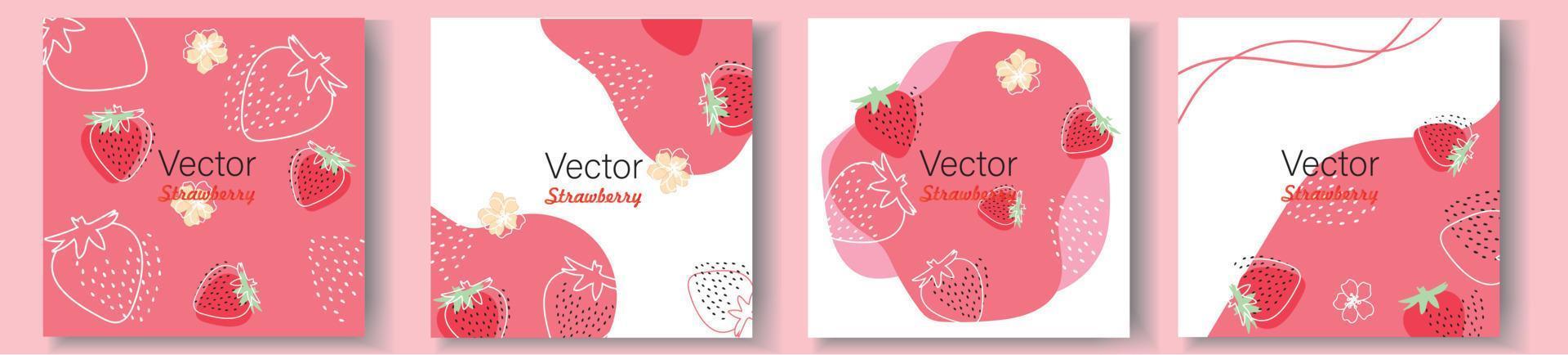 satz von erdbeer-sommerfrucht-banner vektor