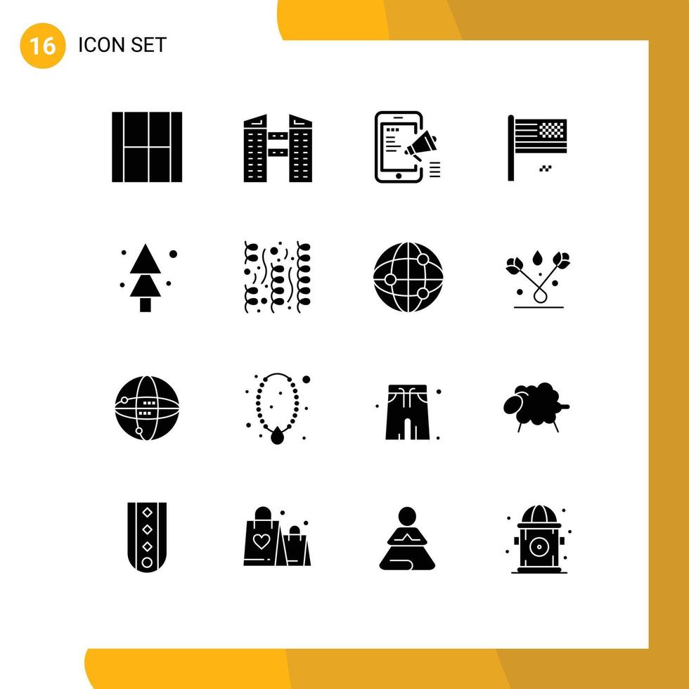 16 solides Glyphenkonzept für mobile Websites und Apps vektor