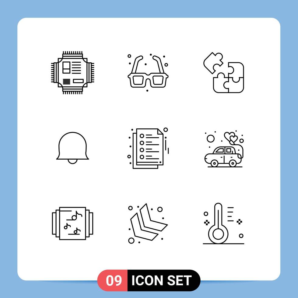 Gruppe von 9 umreißt Zeichen und Symbole für bearbeitbare Vektordesign-Elemente der Twitter-Glocke-Romantik-Quadrat-Logik vektor