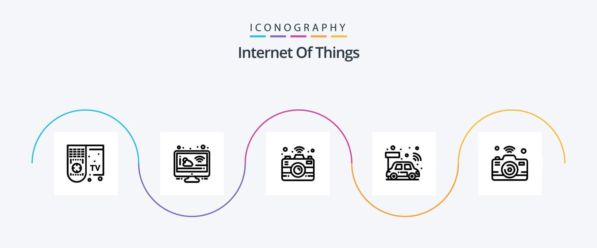 internet av saker linje 5 ikon packa Inklusive internet. kamera. kamera. smart. cpu vektor