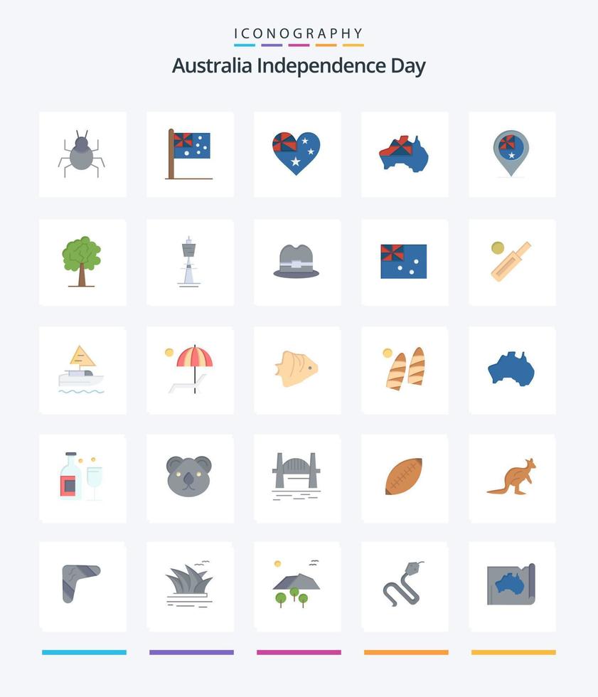 Creative Australia Independence Day 25 Flat Icon Pack wie Baum. Nation. Australien. Flagge. Australien vektor