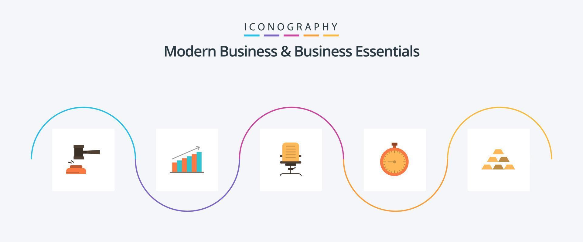 modernes Business und Business Essentials Flat 5 Icon Pack inklusive Business. Sessel. Analyse. Statistiken. Graph vektor