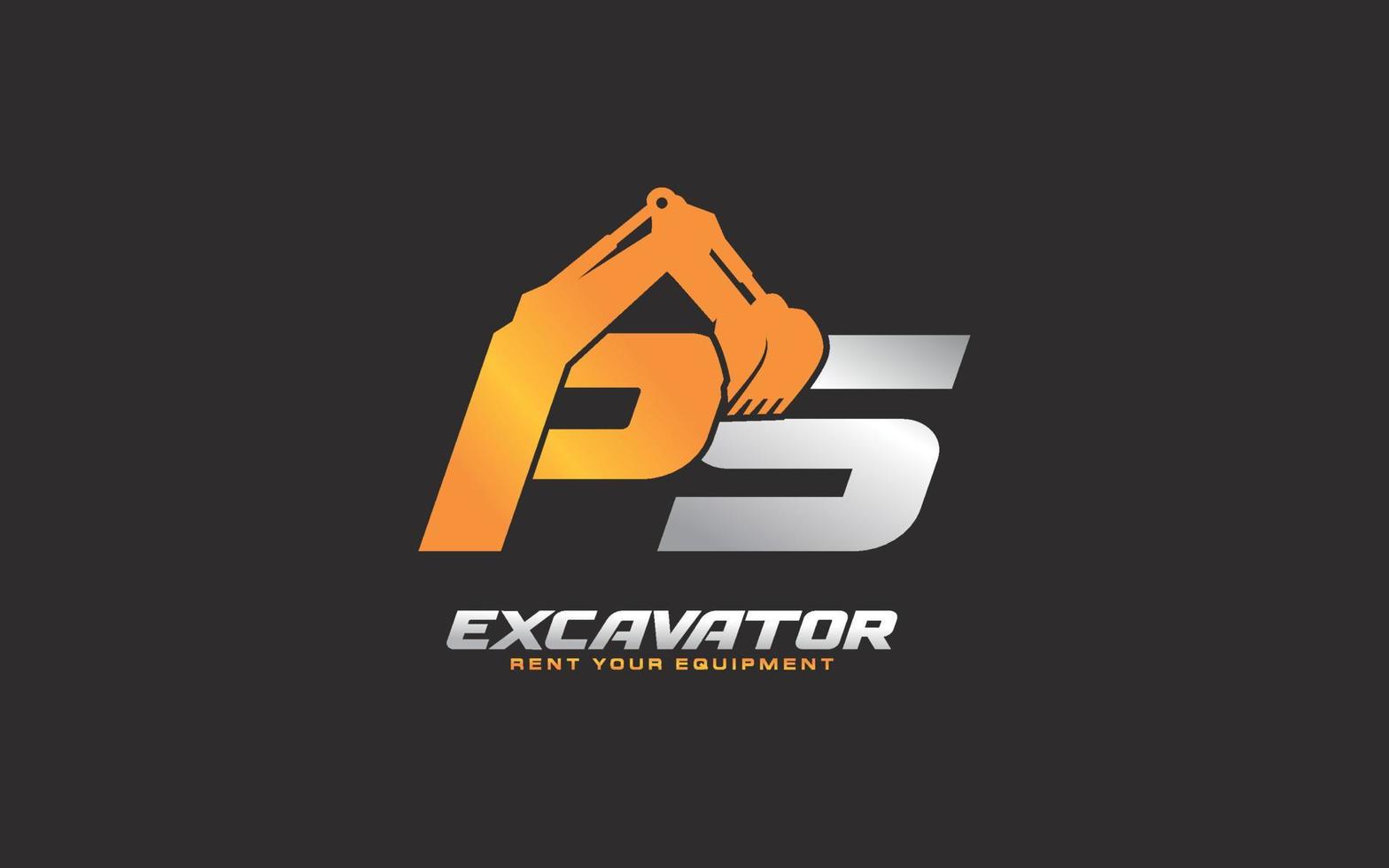 PS-Logo-Bagger für Bauunternehmen. Schwermaschinenschablonen-Vektorillustration für Ihre Marke. vektor