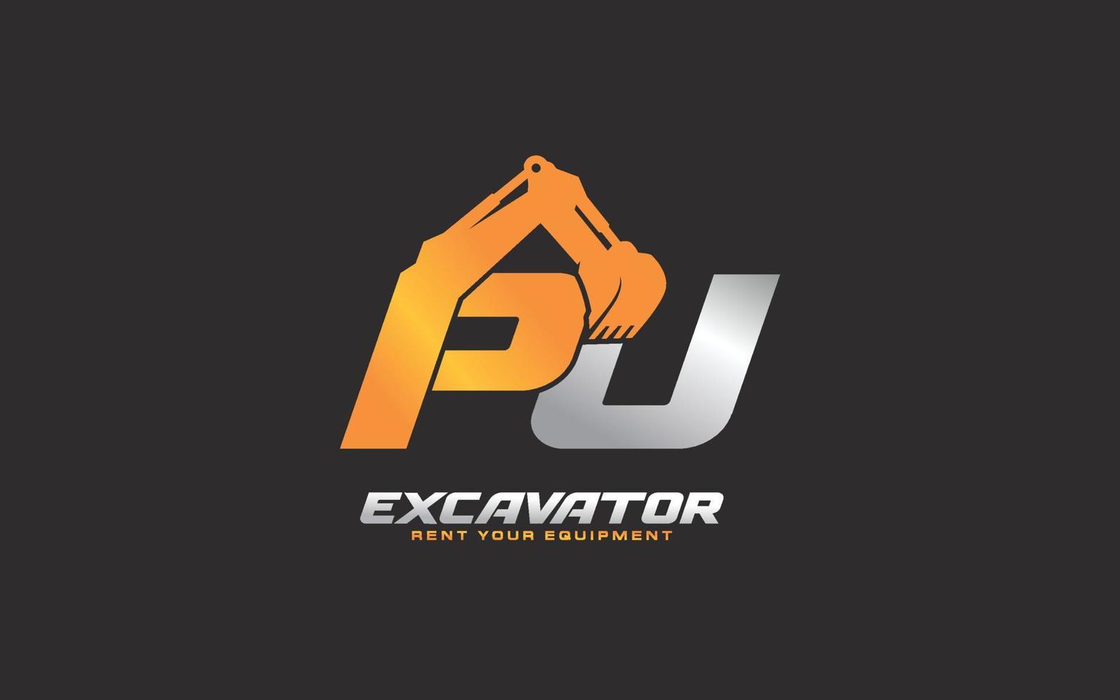 PU-Logo-Bagger für Bauunternehmen. Schwermaschinenschablonen-Vektorillustration für Ihre Marke. vektor