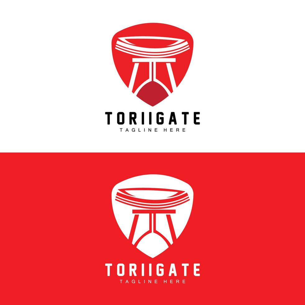 Torii-Tor-Logo, japanischer Geschichtstor-Symbolvektor, chinesische Illustration, Markenvorlage für Holzdesign-Unternehmen vektor