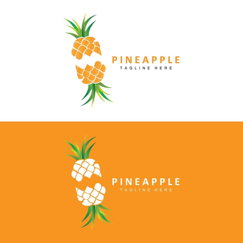 Ananas-Logo-Design, Vektor aus frischen Früchten, Plantagenillustration, Markenetikett für Fruchtprodukte