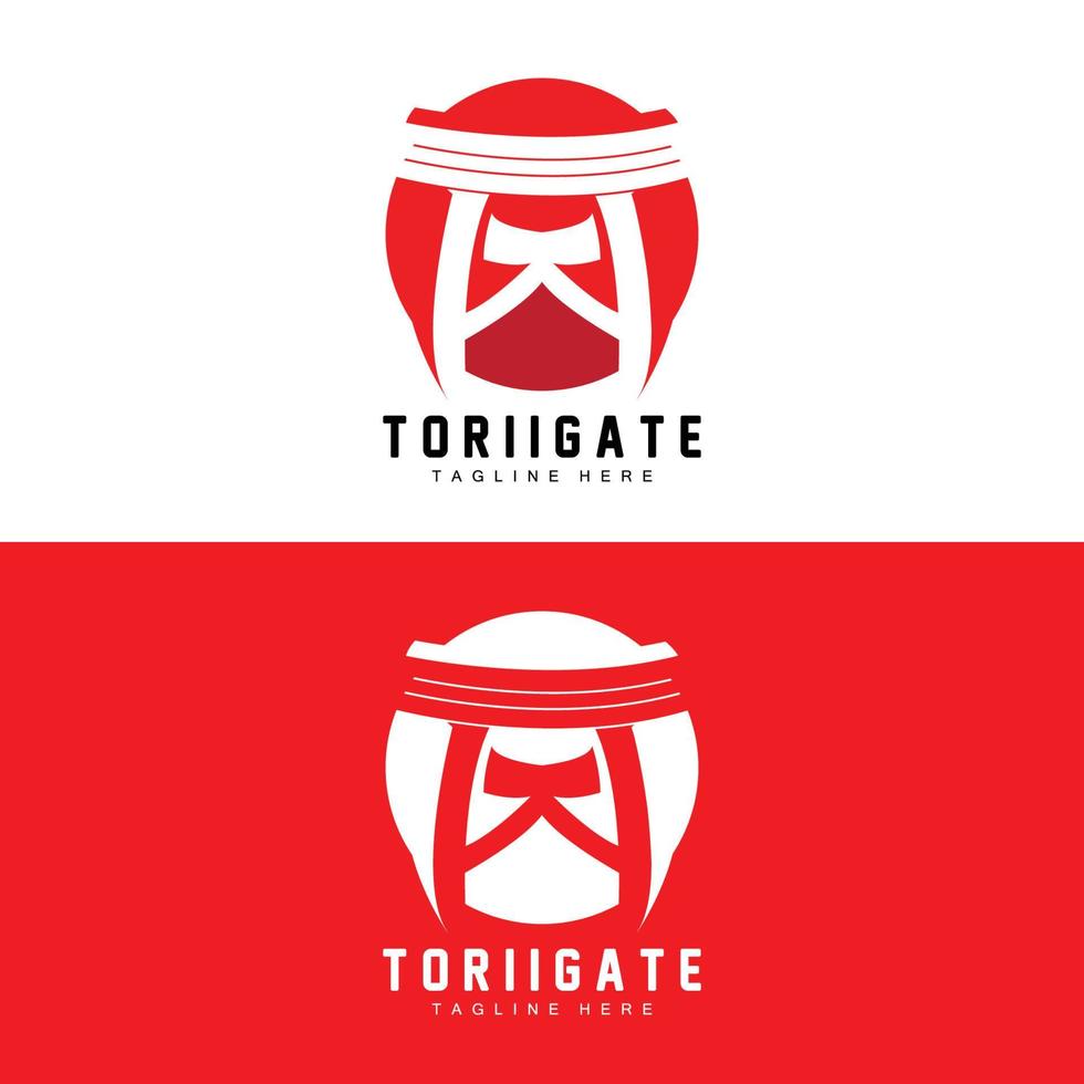 Torii-Tor-Logo, japanischer Geschichtstor-Symbolvektor, chinesische Illustration, Markenvorlage für Holzdesign-Unternehmen vektor