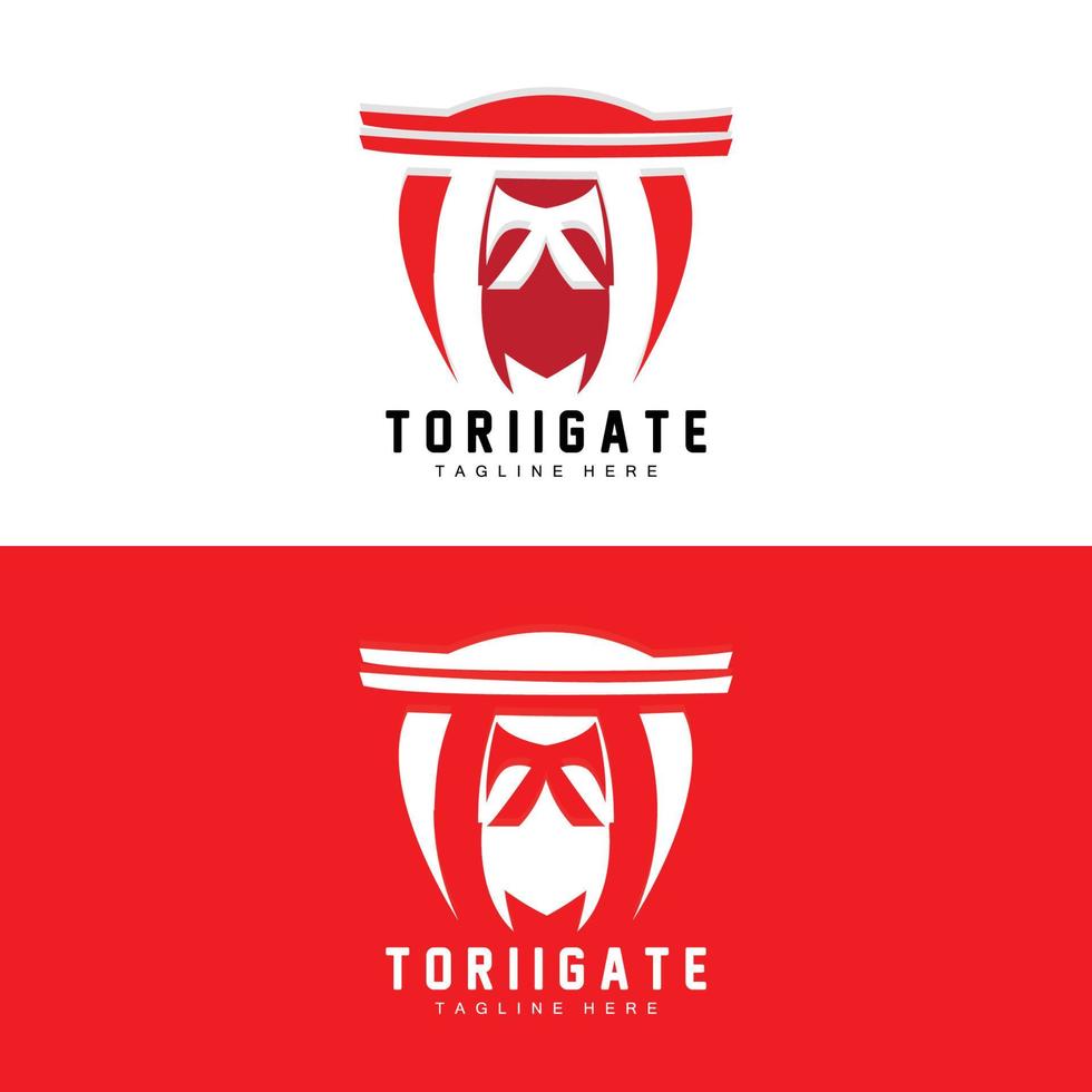 Torii-Tor-Logo, japanischer Geschichtstor-Symbolvektor, chinesische Illustration, Markenvorlage für Holzdesign-Unternehmen vektor