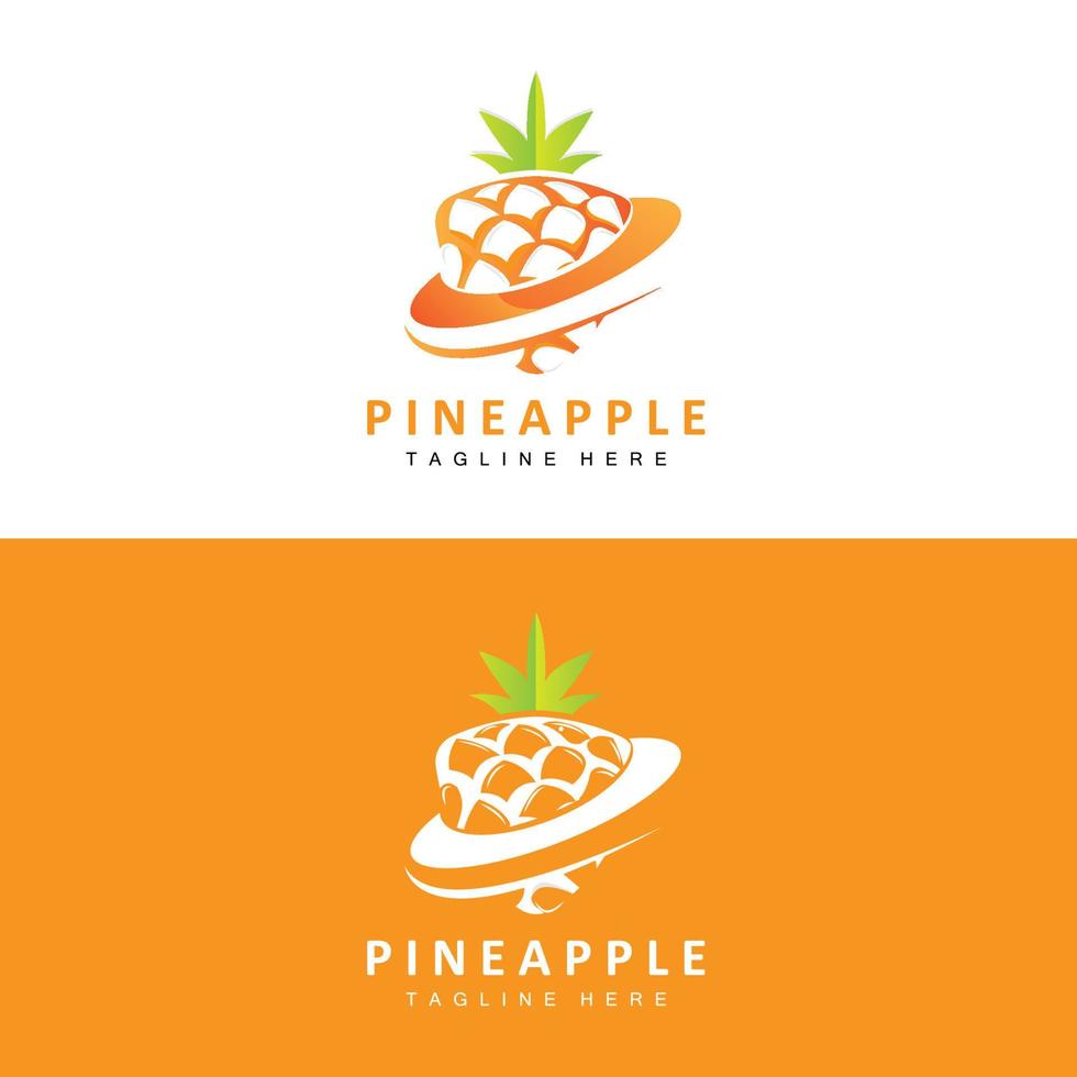 Ananas-Logo-Design, Vektor aus frischen Früchten, Plantagenillustration, Markenetikett für Fruchtprodukte