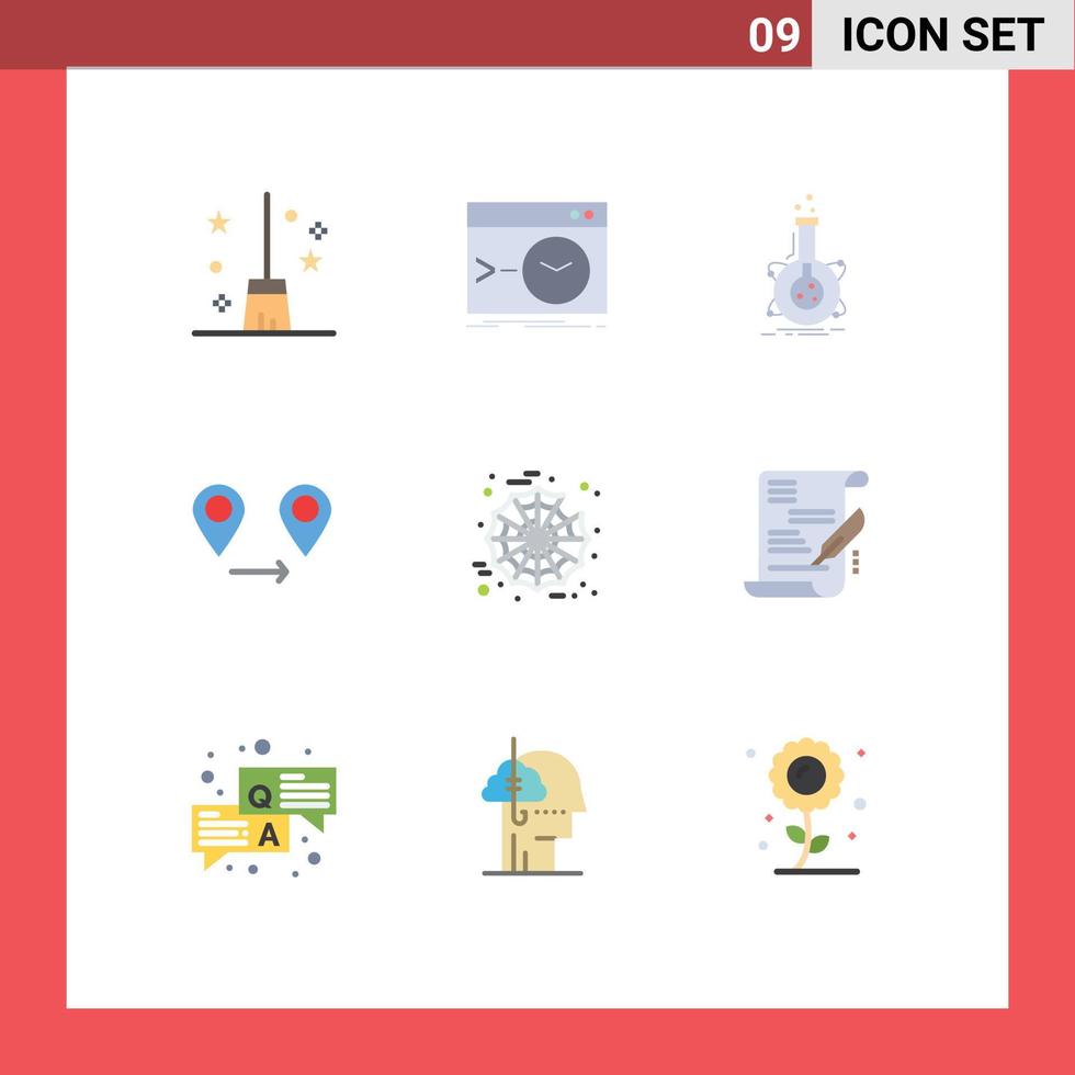 Packung mit 9 modernen flachen Farbzeichen und Symbolen für Web-Printmedien wie Halloween-Standort-Terminal-GPS-Rohr editierbare Vektordesign-Elemente vektor