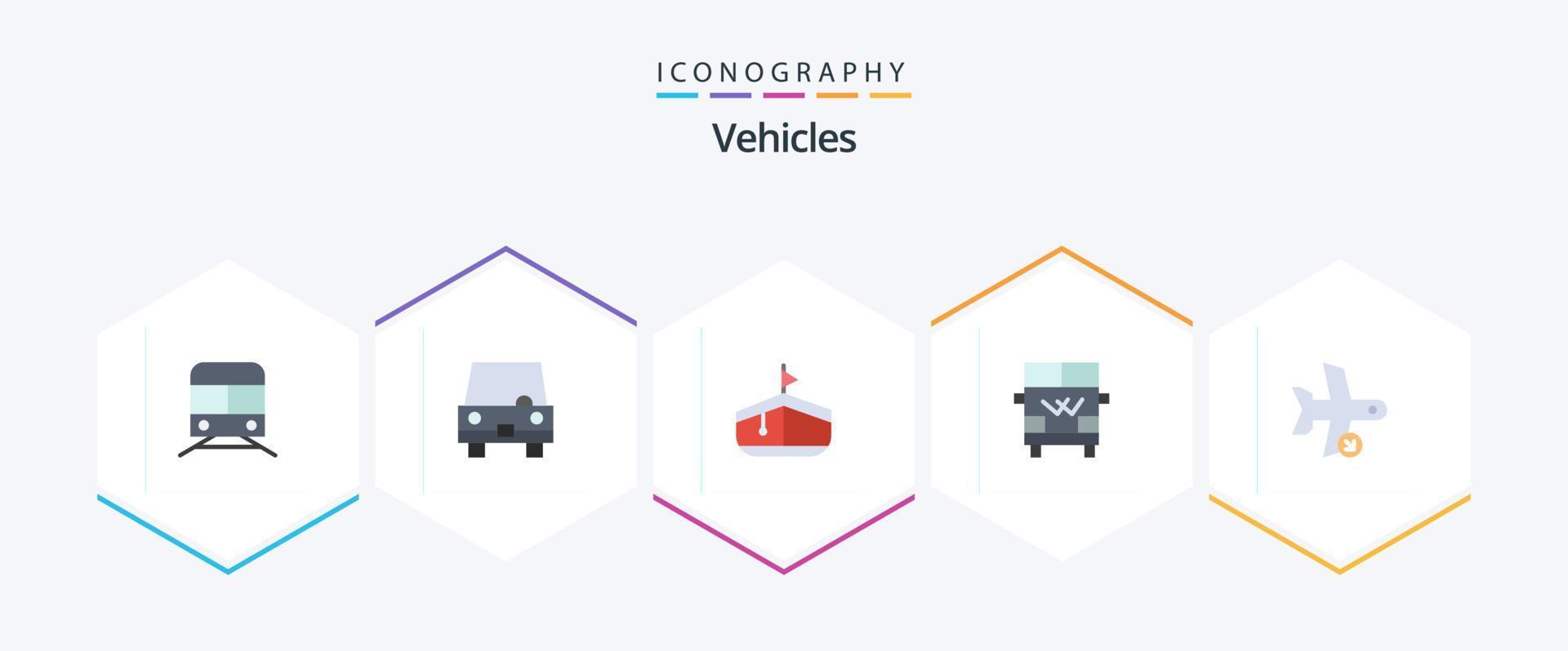 Fahrzeuge 25 Flat Icon Pack inklusive Flug. Lieferwagen. Transport. Transport. Transport vektor