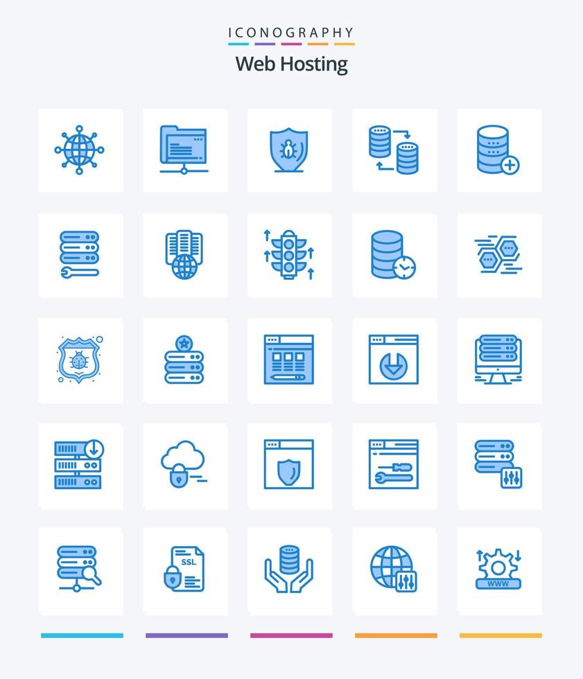 kreatives Webhosting 25 blaues Symbolpaket wie Datenbank. Lagerung. Programmierung. sql. Datenbank vektor