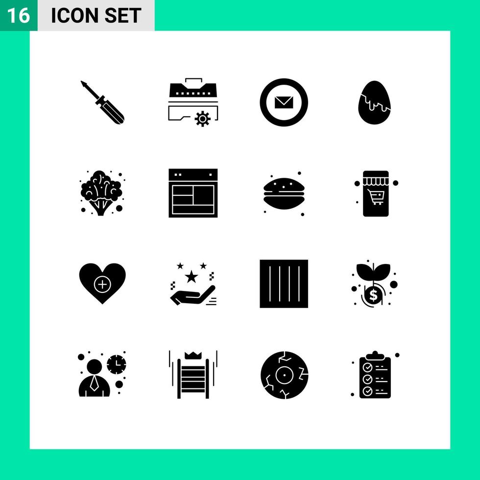 stock vektor ikon packa av 16 linje tecken och symboler för broccoli påsk ägg verktyg påsk frimärken redigerbar vektor design element