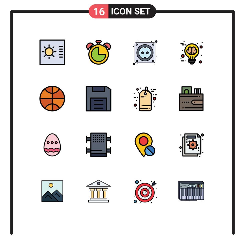 16 flache, farbgefüllte Linienkonzepte für mobile Websites und Apps, Computer, Basketballcomputer, Brainstorming, kreative, editierbare, kreative Vektordesign-Elemente vektor