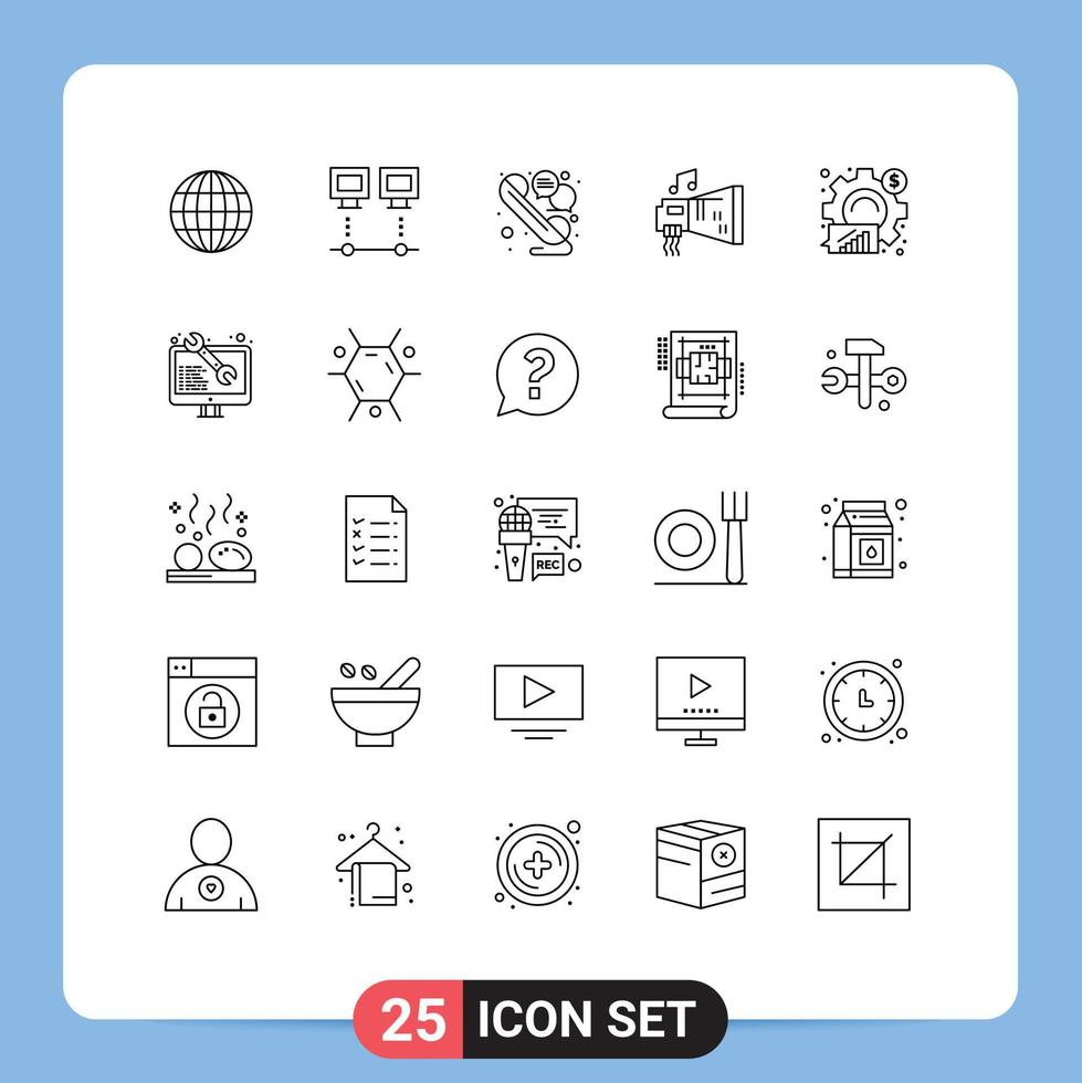 modern uppsättning av 25 rader pictograph av analys hårdvara chatt enhet audio redigerbar vektor design element