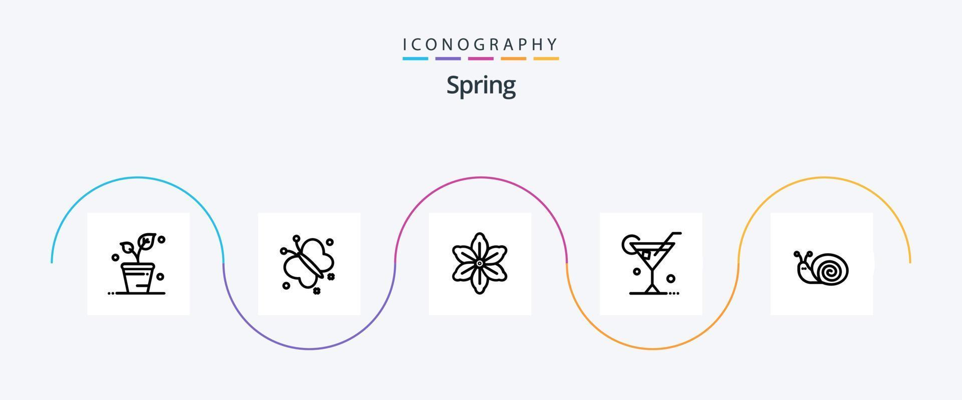 Spring Line 5 Icon Pack inklusive Ostern. Feder. Blume. Wein. Glas vektor