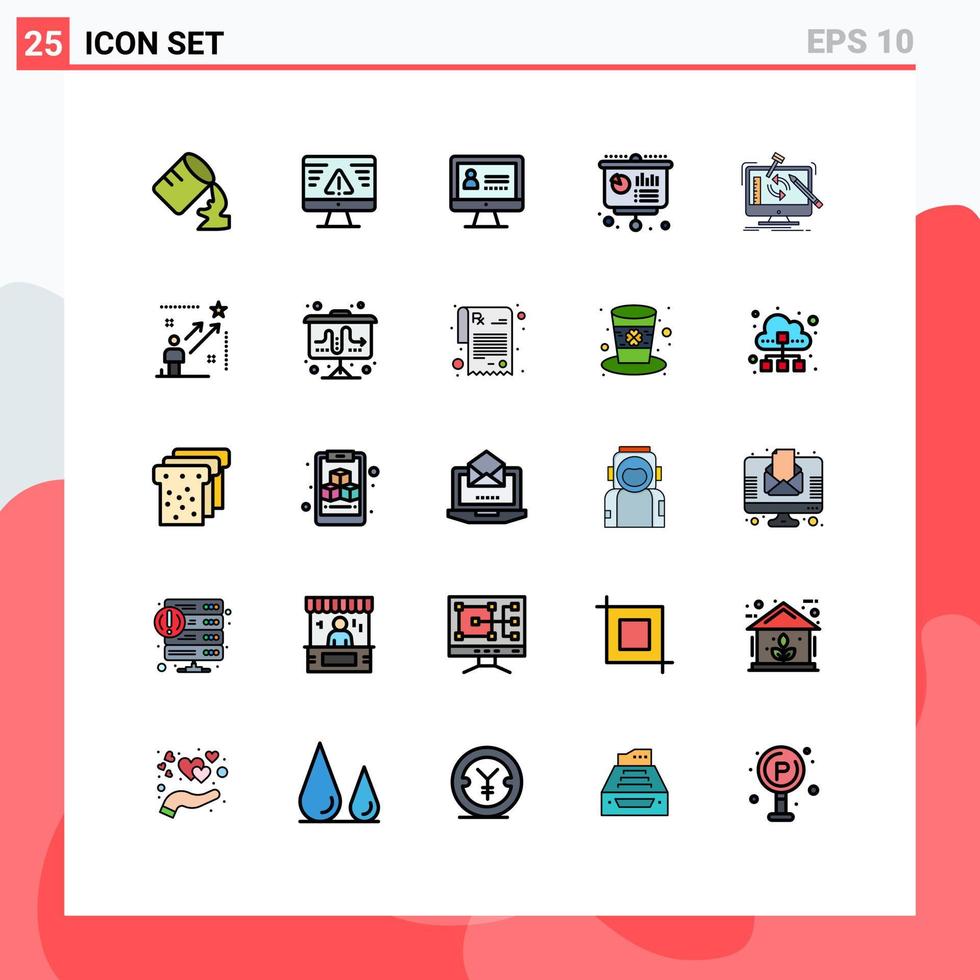 mobil gränssnitt fylld linje platt Färg uppsättning av 25 piktogram av verktyg teknik internet presentation utbildning redigerbar vektor design element