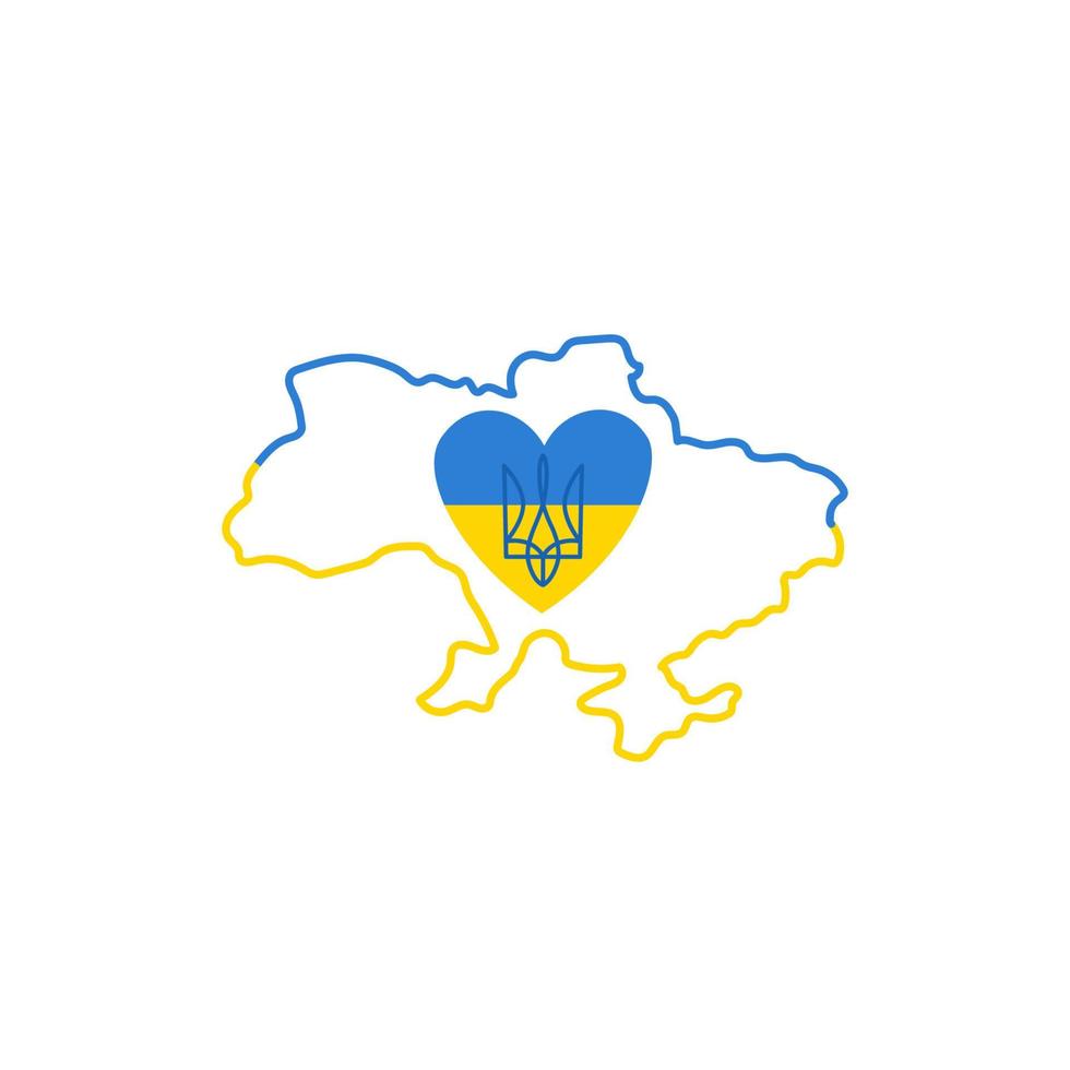 ukraina Karta. linje konst. hjärta form. ukraina flagga. vektor