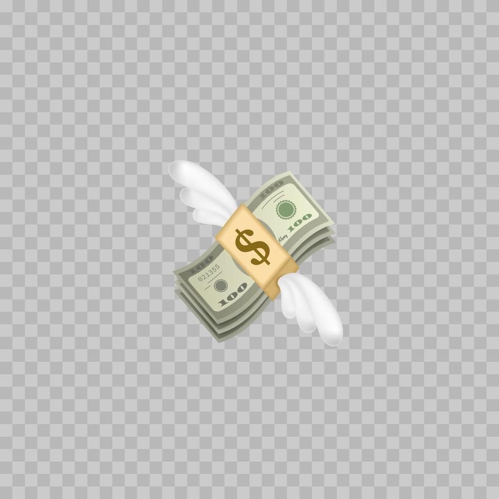 fliegendes Geld Emoji mit Flügeln. Dollarstapel. Vektor