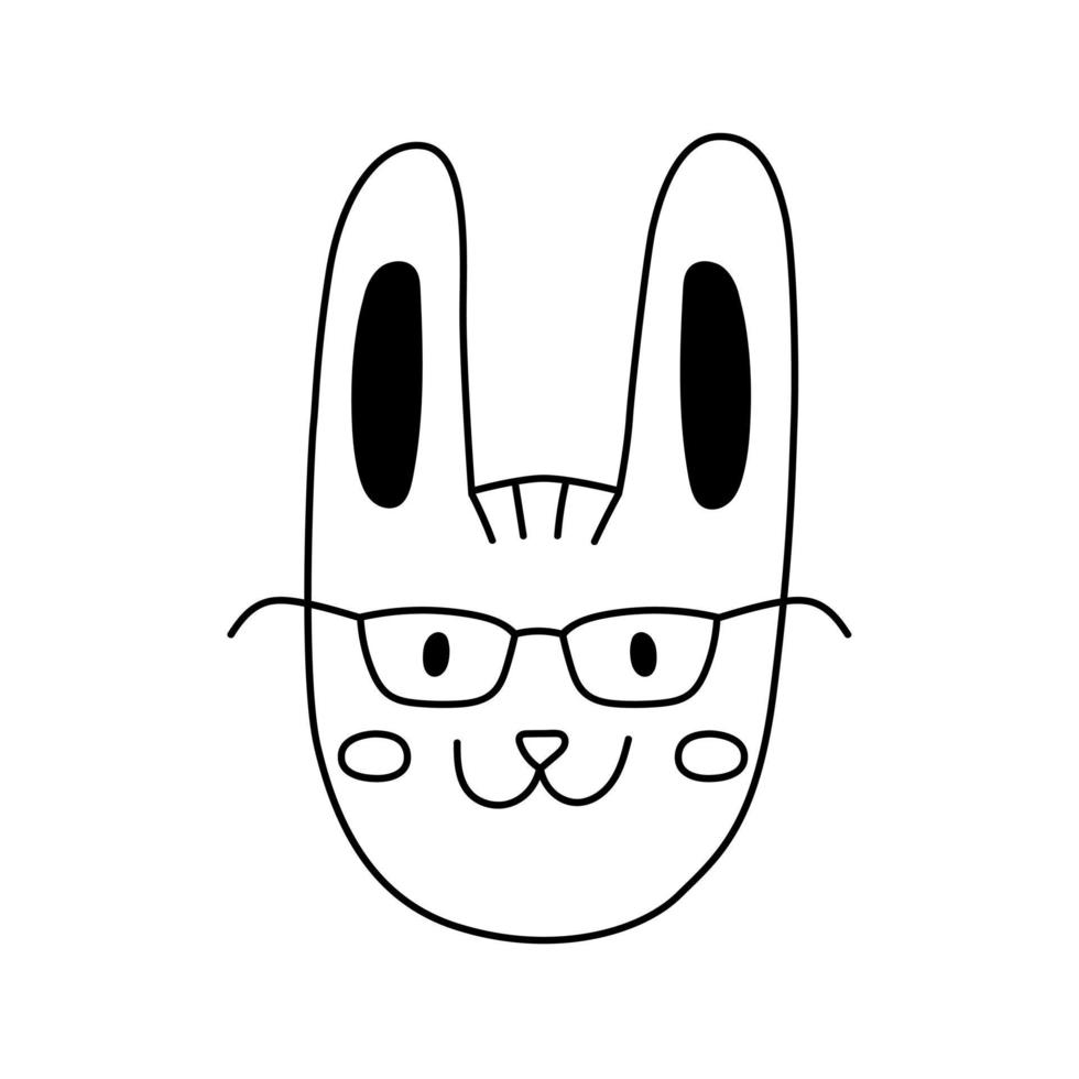 Vektor-Umriss-Häschen-Symbol für Kinder, Kaninchen-Doodle-Silhouette in Gläsern für frohe Weihnachten vektor