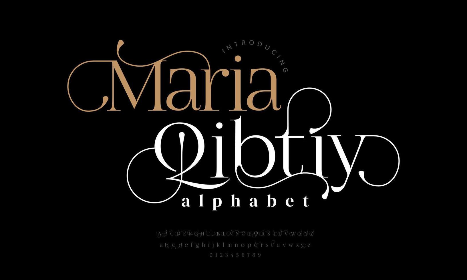 Mariaqibty abstraktes einfaches Modehochzeitsalphabet. elegantes Ligatur-Typografie-Schriftdesign vektor