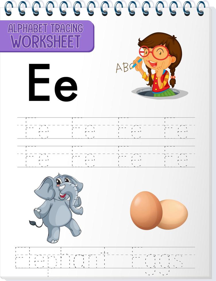 Arbeitsblatt zur Alphabetverfolgung mit Buchstaben und Vokabeln vektor