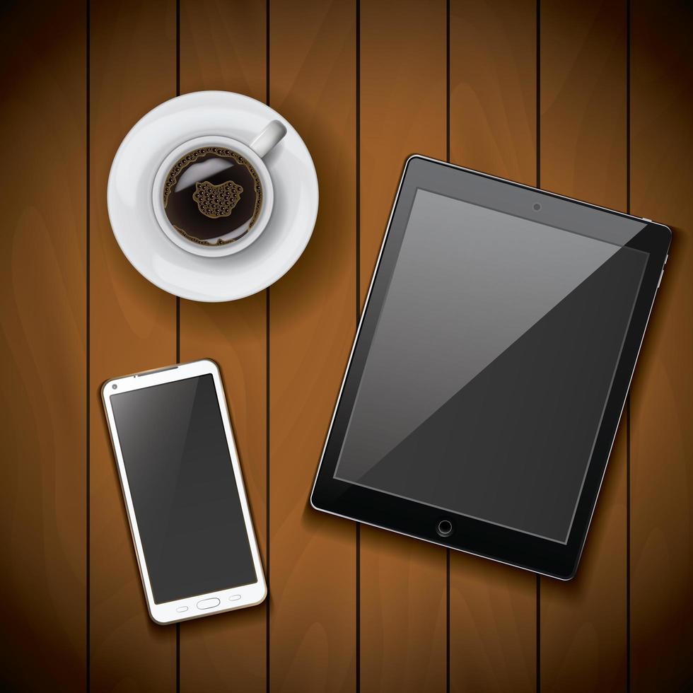 mall för smartphone och surfplatta med kaffekopp vektor