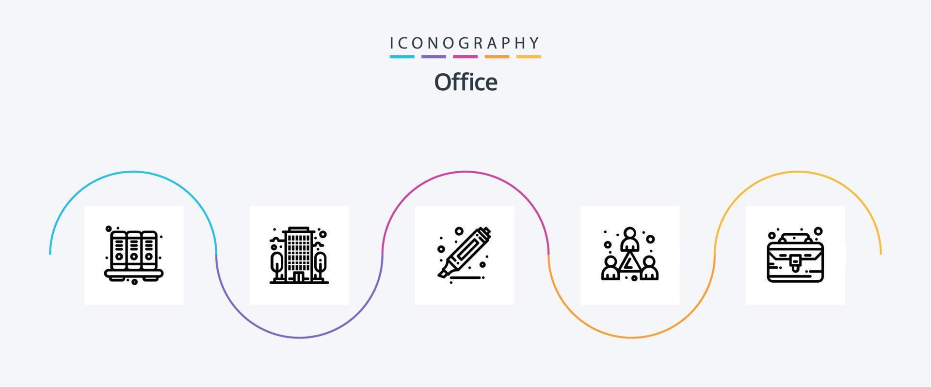kontor linje 5 ikon packa Inklusive sak. fall. överstrykningspenna. företag fall. personal vektor