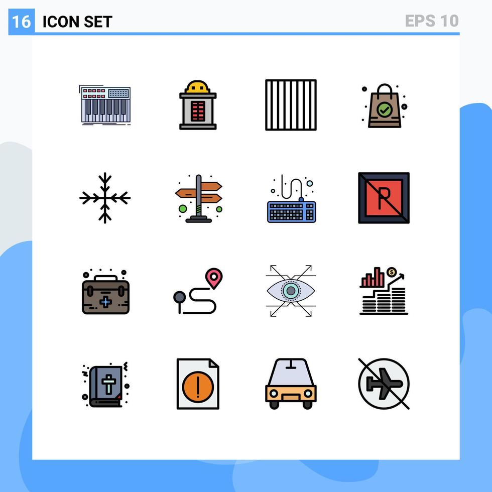 platt Färg fylld linje packa av 16 universell symboler av vägbeskrivning snöflinga mat snö väska redigerbar kreativ vektor design element