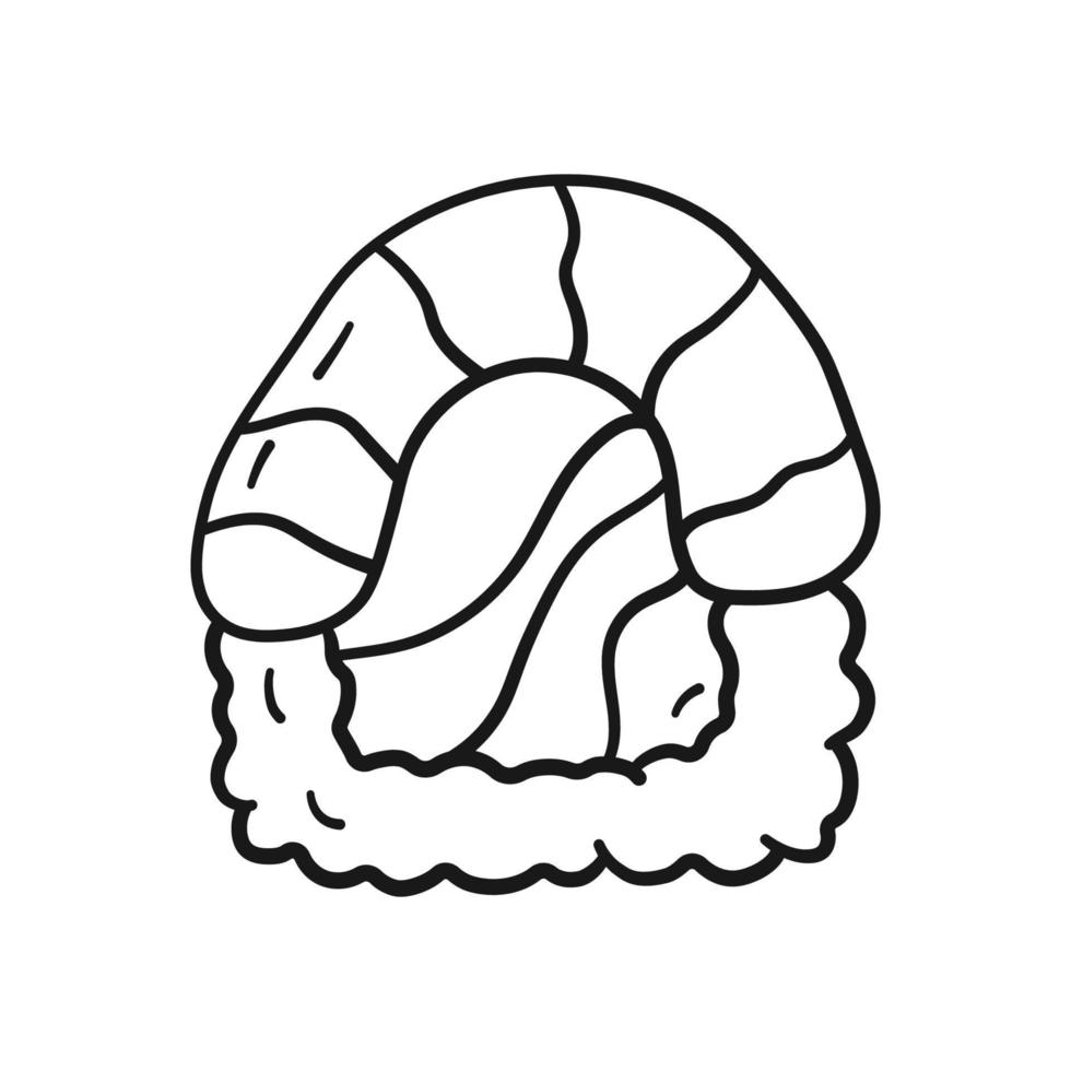 Sushi-Rolle mit Fisch im Doodle-Stil auf weißem Hintergrund. Vektorillustration asiatisches Essen im linearen Zeichenstil vektor