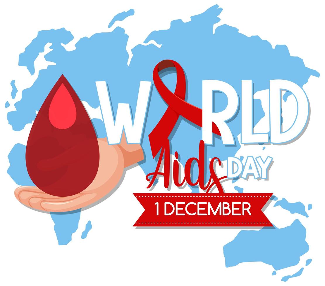 Welt Aids Day Logo oder Banner mit rotem Band auf Weltkarte bcakground vektor