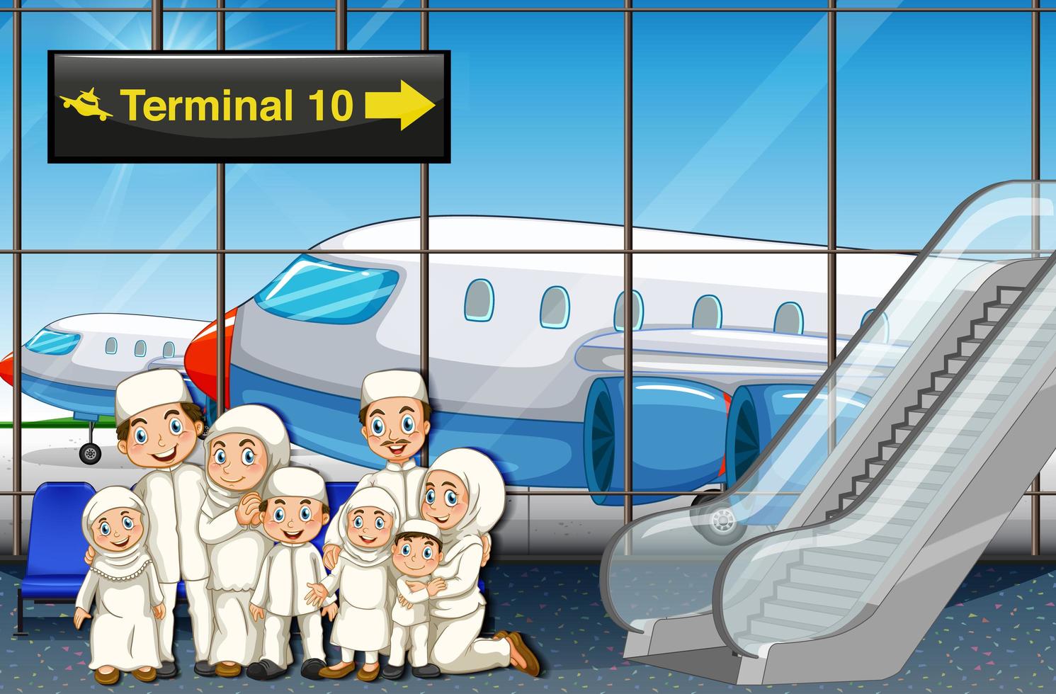 muslimische Familie am Flughafen vektor