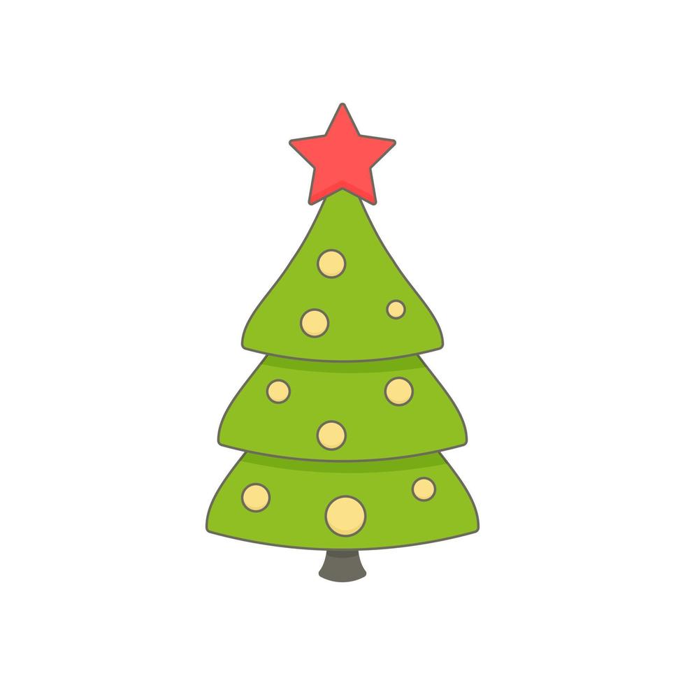 Cartoon grüner Weihnachtsbaum und Girlande mit Lichtern, isoliert auf weiss vektor