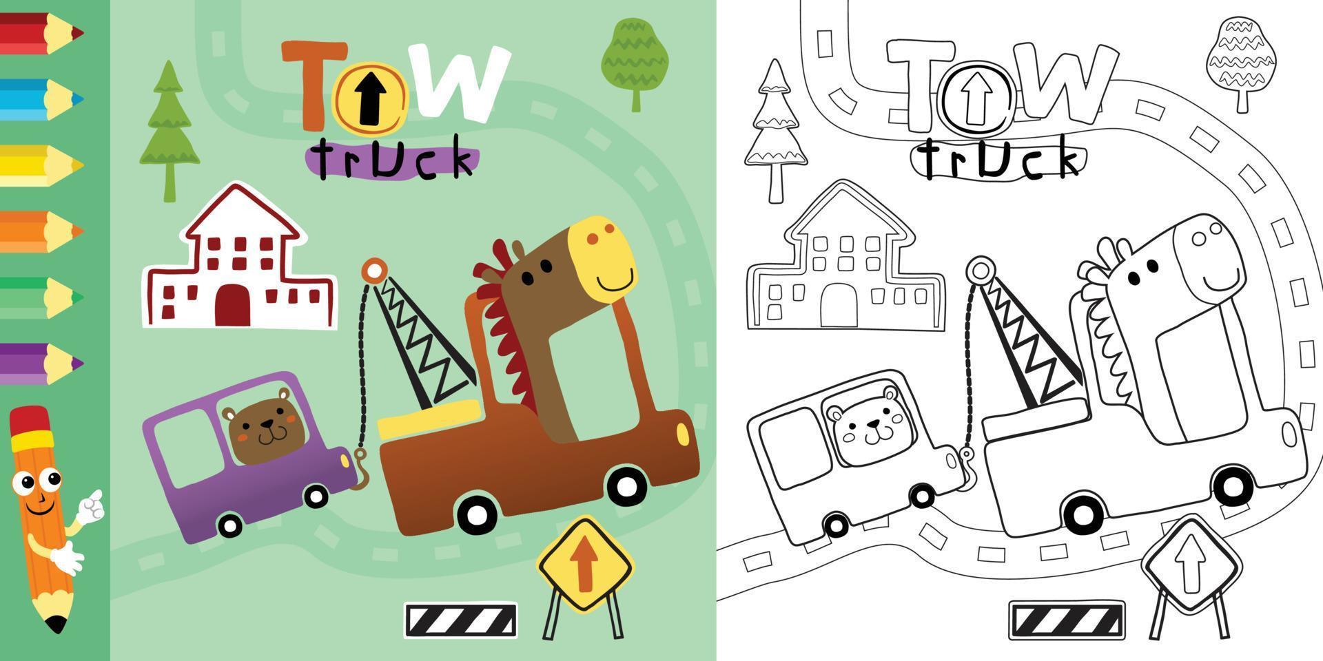 rolig djur tecknad serie på bil, trafik element illustration, färg bok eller sida vektor