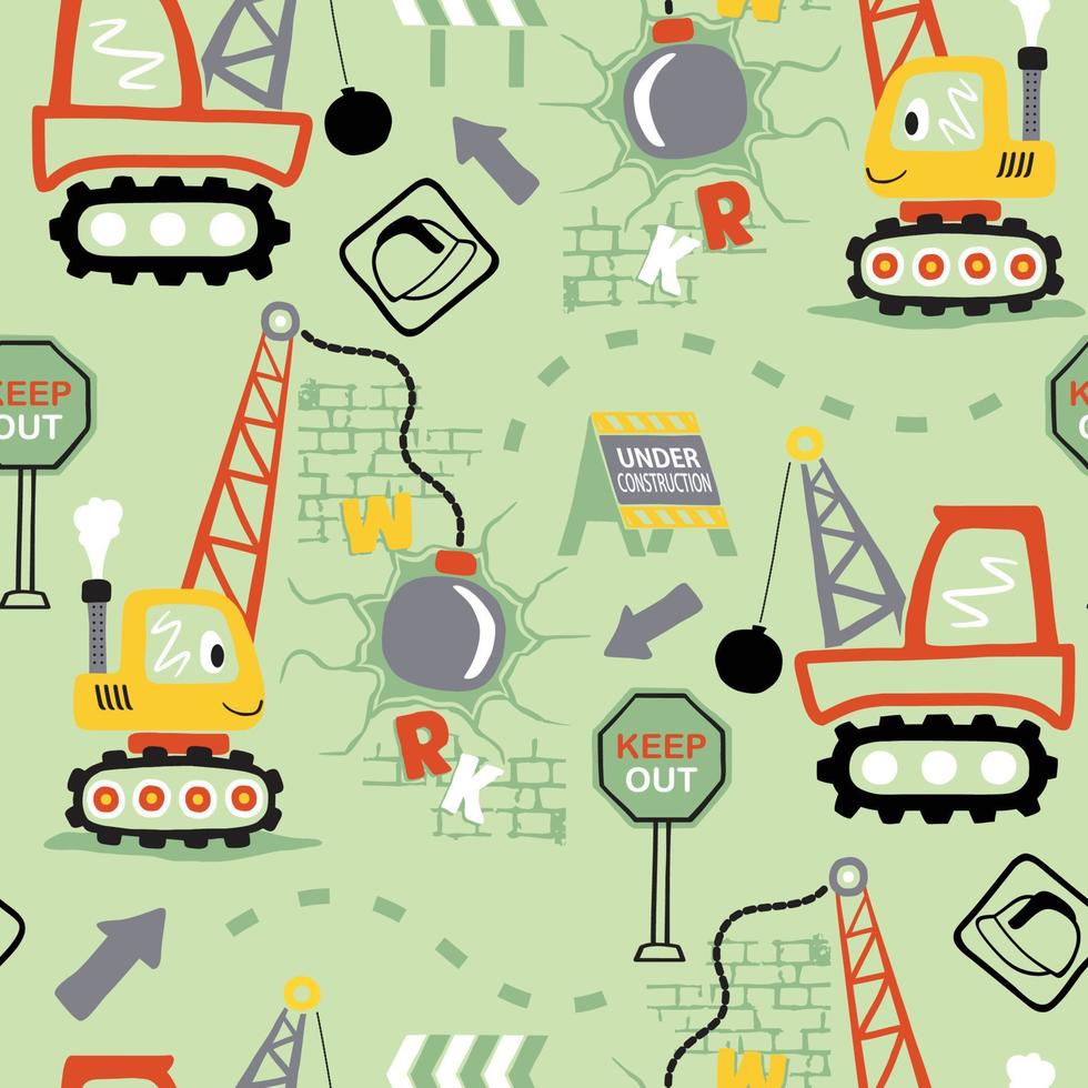 sömlös mönster vektor av konstruktion element tecknad serie. bärgnings- boll kran med konstruktion tecken