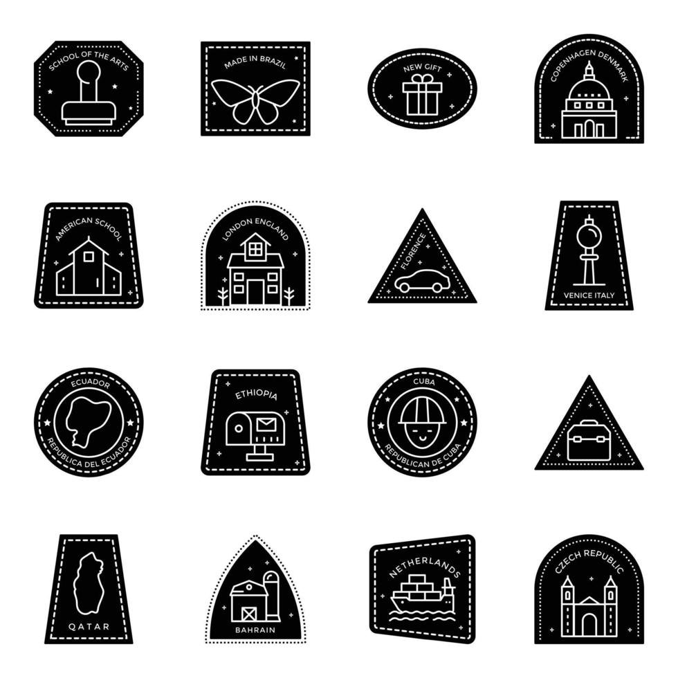 Vielzahl von Symbolen für solide Briefmarken vektor