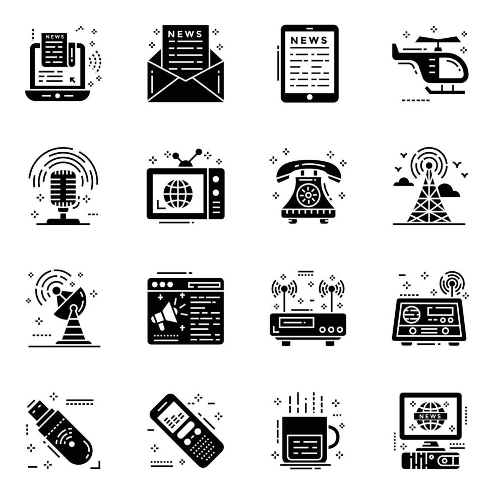 Journalismus und Social Media Solid Icons Pack vektor