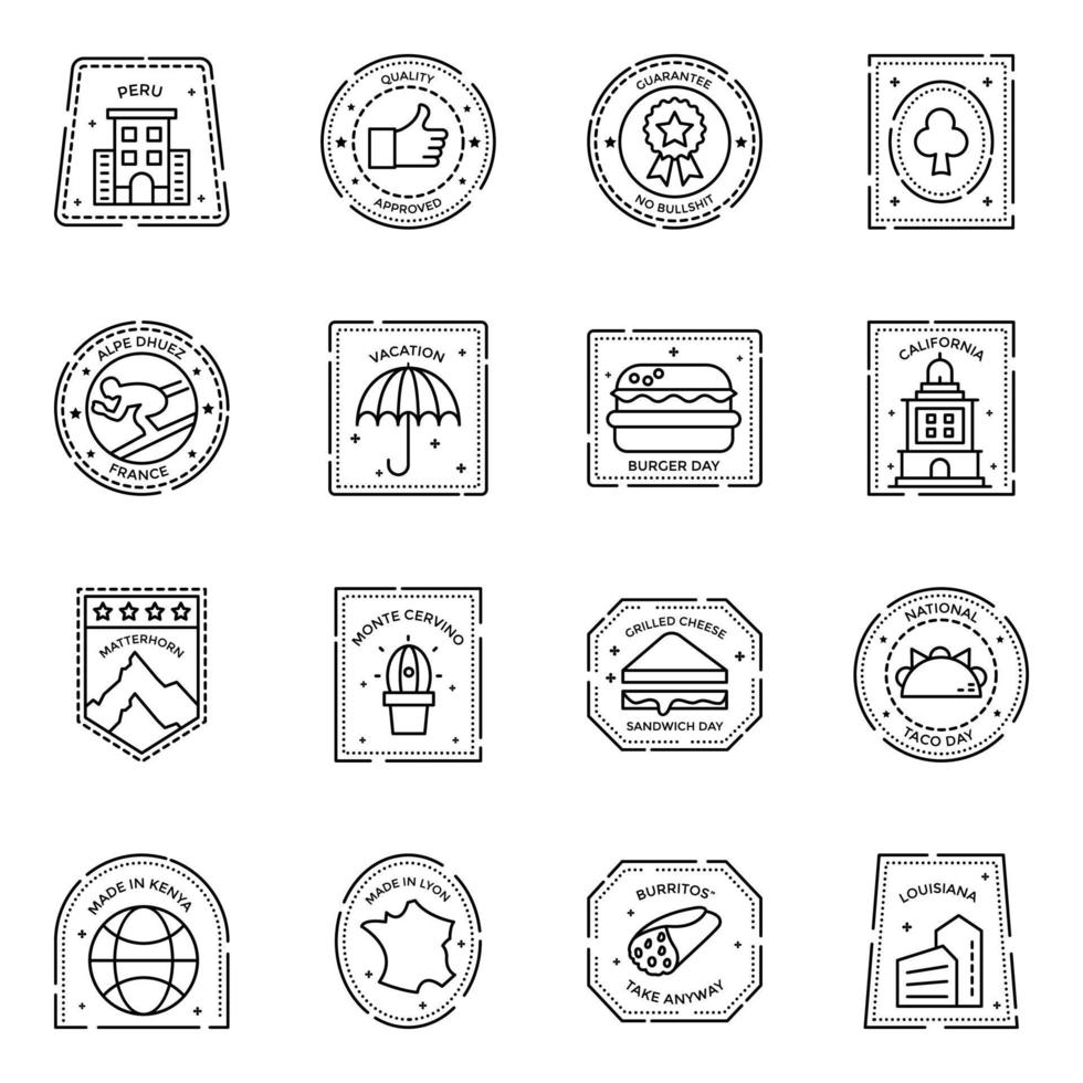 packa av pass imprinted frimärken ikoner vektor