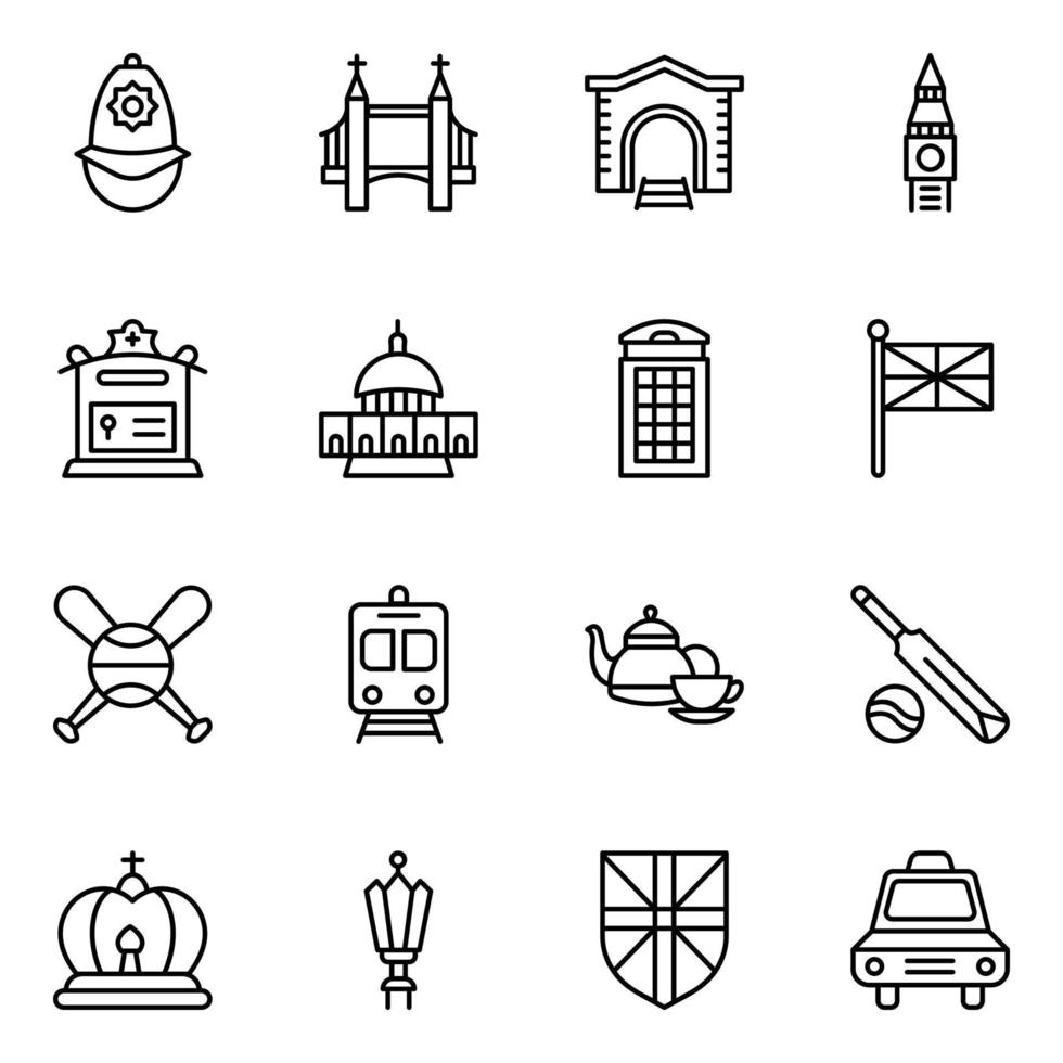 Vereinigtes Königreich England lineare Icons Pack vektor