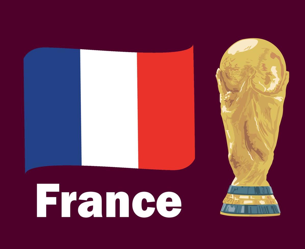 Frankreich-Flaggenband mit WM-Trophäensymbol Finale des Fußballdesigns Lateinamerika und Europa Vektorillustration der Fußballmannschaften der lateinamerikanischen und europäischen Länder vektor