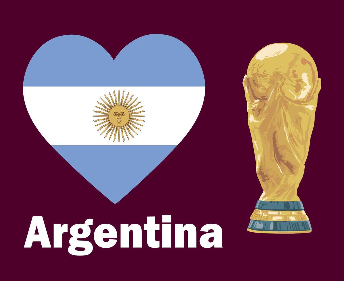 argentina flagga hjärta med värld kopp trofén slutlig fotboll symbol design latin Amerika och Europa vektor latin amerikan och europeisk länder fotboll lag illustration
