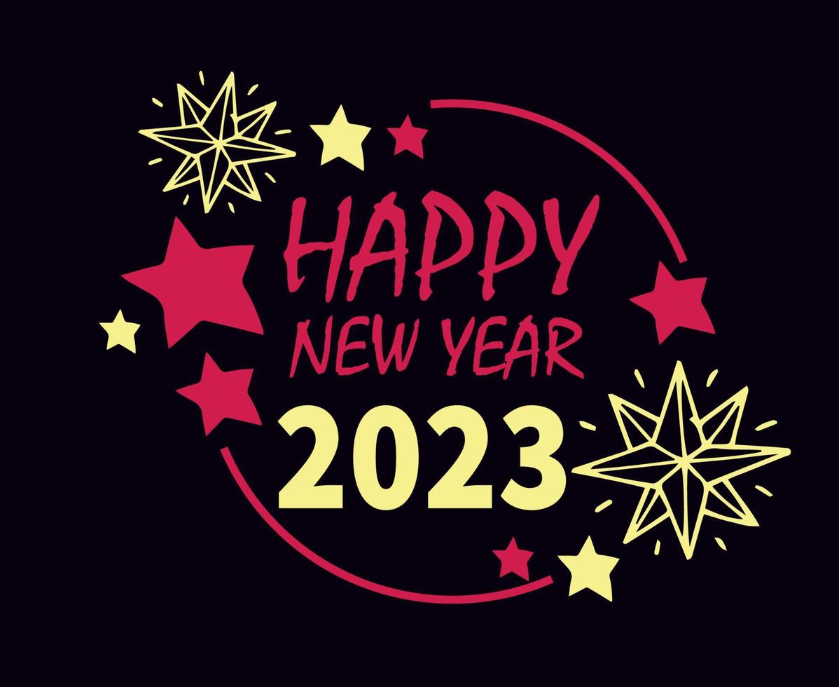 2023 Lycklig ny år Semester abstrakt vektor illustration design rosa och gul med svart bakgrund