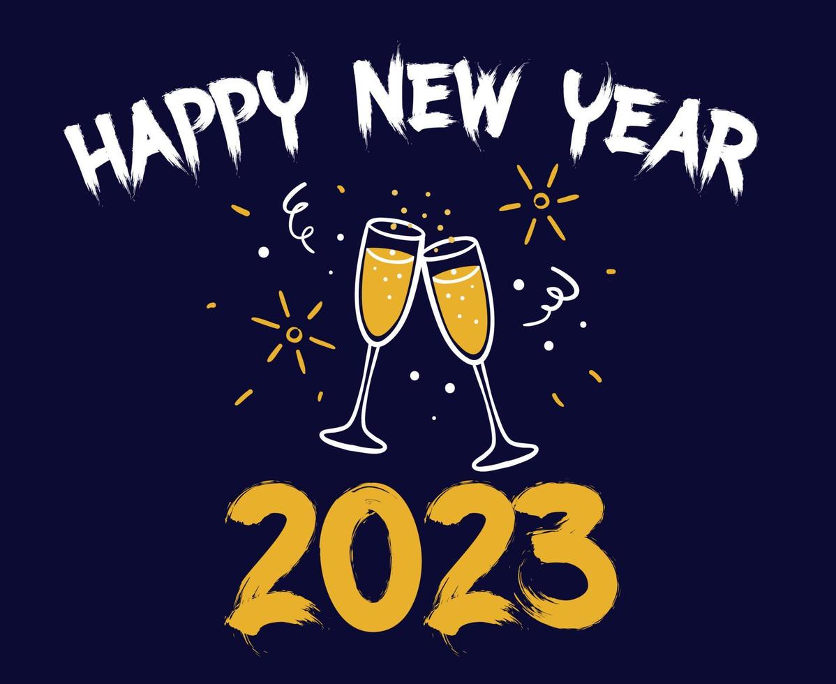 2023 Lycklig ny år Semester abstrakt design vektor illustration vit och gul med blå bakgrund