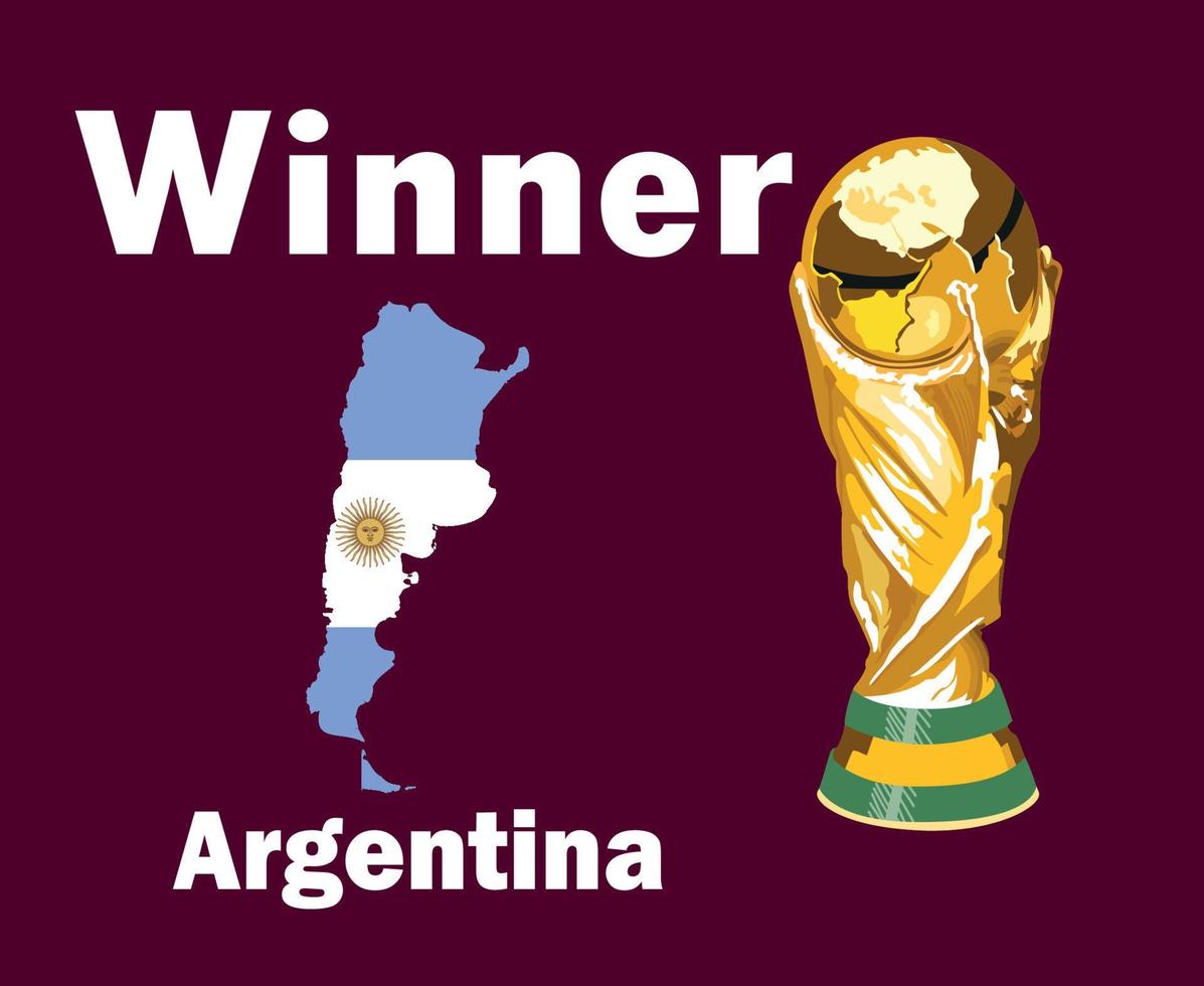 argentina Karta flagga vinnare med namn och trofén värld kopp slutlig fotboll symbol design latin Amerika vektor latin amerikan länder fotboll lag illustration